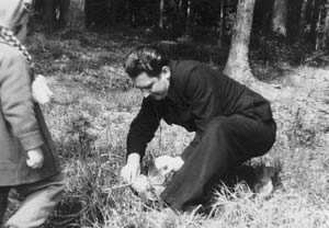 Svetlana and her father picking the first mushrooms